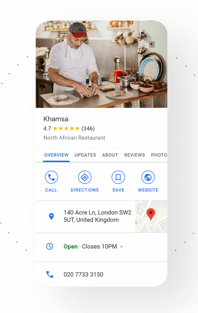 Smartphone displaying local business listing information used for Google Business Profile optimization