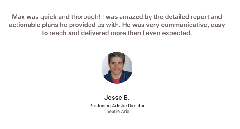 Customer testimonial praising Max Authority SEO for delivering fast results and high-quality work.