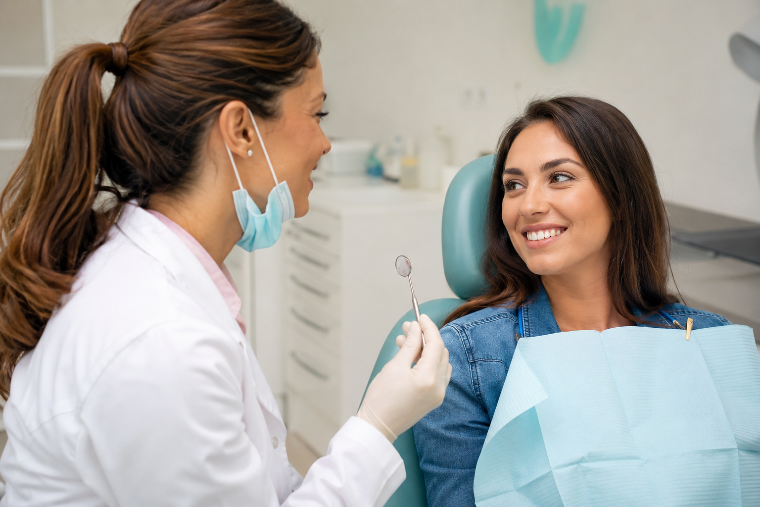 Dentist consulting with a patient in the exam room